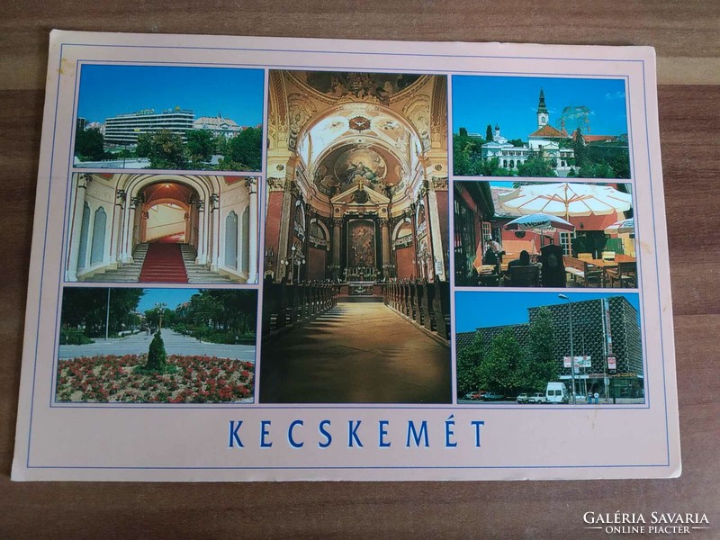 Kecskemét, split postcard, postage stamp