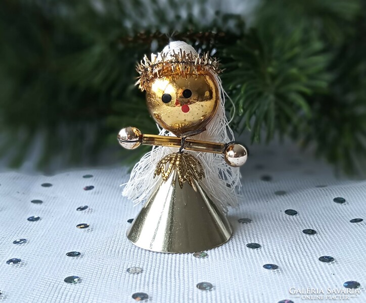 Old tapestry glass and foil Christmas tree ornament angel's neck 5cm