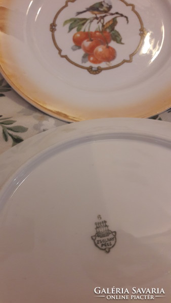 Antique Zsolnay bird and fruit porcelain plate (m2465)