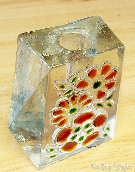 Molded glass candle holder with relief matyó pattern, walther glass German craftsmanship