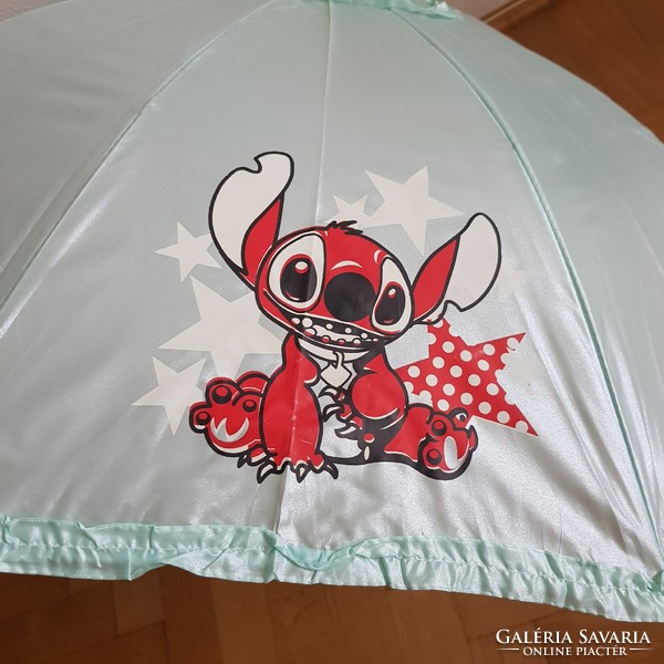 Új, Disney Stitch mintás fodros félautomata gyerek esernyő síppal