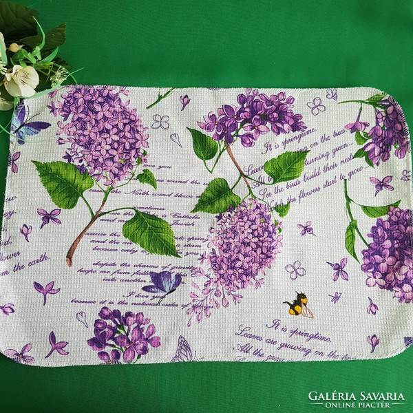 New, custom-made lilac patterned cotton tea towel, tea towel