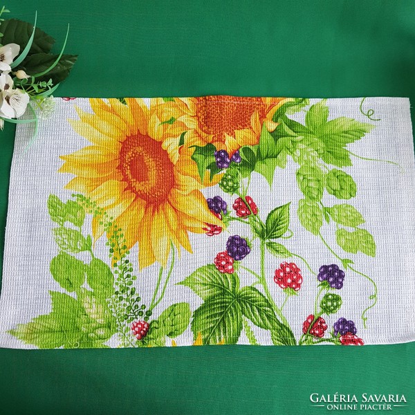 New, custom-made sunflower, blackberry patterned cotton kitchen towel, tea towel