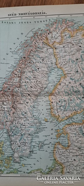 "Svéd-Norvégország térképe" cca 1900  A Pallas Nagylexikon térkép melléklete