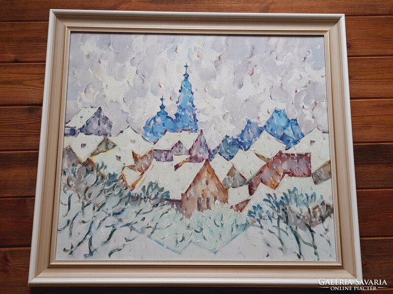 Gamayunov: Tél Harkovban, festmény, 70 x 80 cm