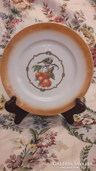 Antique Zsolnay bird and fruit porcelain plate (m2465)