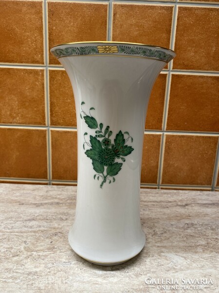 Herendi zöld Apponyi mintás váza, kézzel festett 21x12