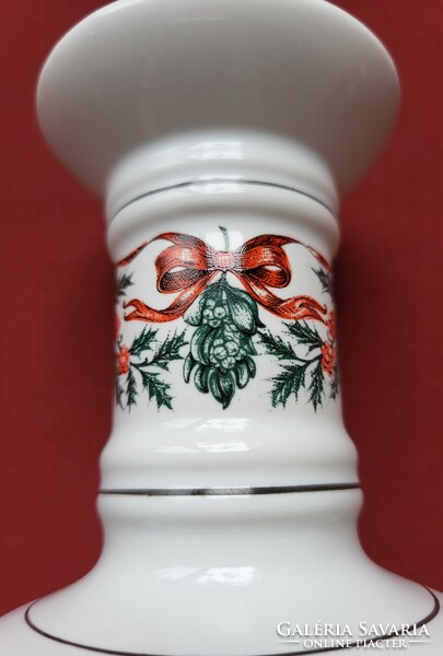 Karácsonyi mintás porcelán gyertyatartó dekoráció