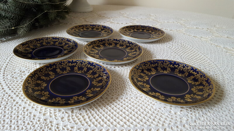 6 pcs. Lindner kueps bavaria, gilded, cobalt blue porcelain saucers