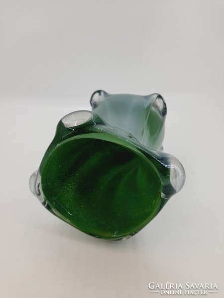 Vastagfalú zöld üvegváza 14 cm