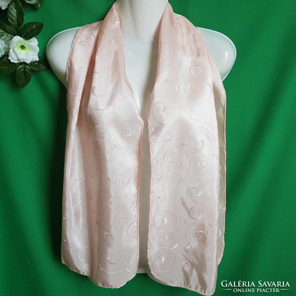 New, custom-made peach pink embroidered satin scarf, shawl, shawl, stole - 30x145cm