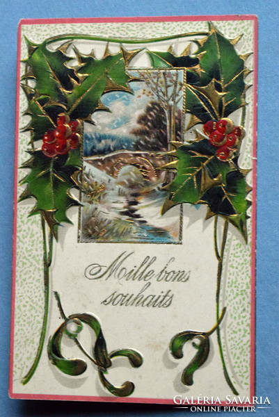 Antik dombornyomott Karácsonyi üdvözlő képeslap