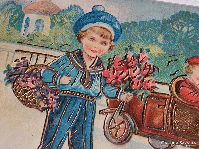 Régi képeslap 1933 levelezőlap gyerekek autó