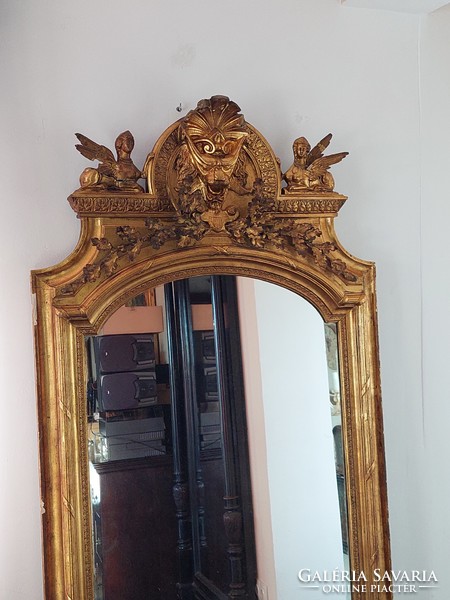 Huge winged sphinx decorated Corabel mirror from the 1890s 216 cm.X 104 cm