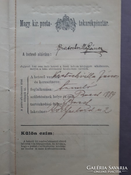 M. Kir. Posta-takarékpénztár Betét-könyvecske, 1903