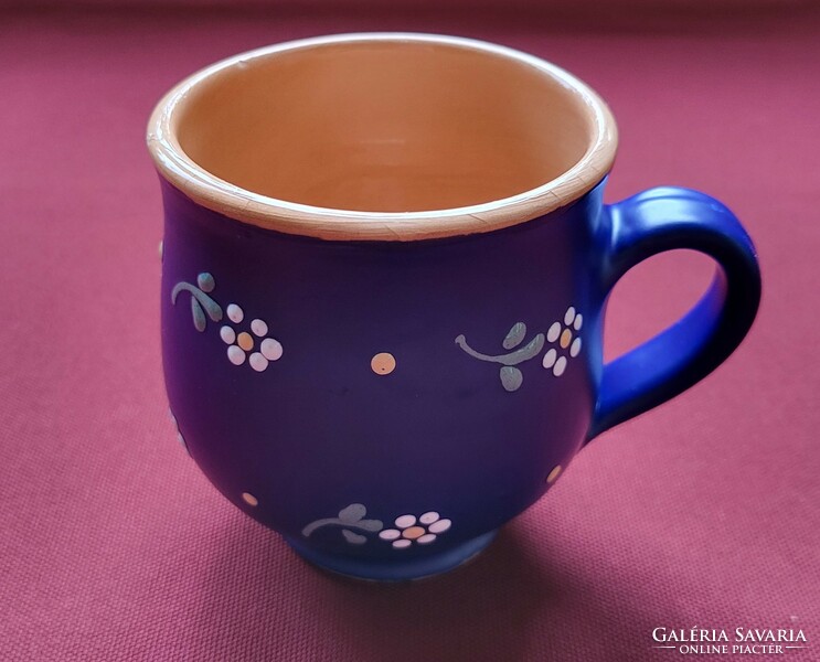 German ceramic glazed spout cup mug with flower pattern