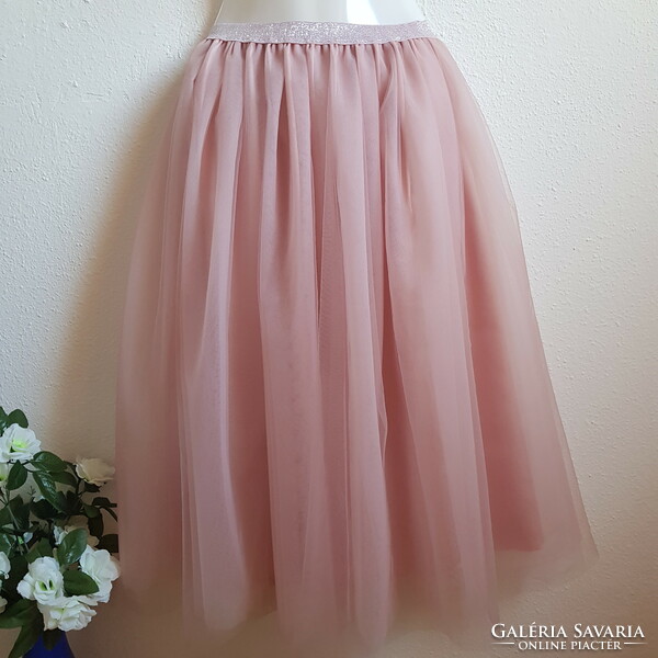 New, custom-made light powder tulle skirt, casual short midi skirt with shiny waist