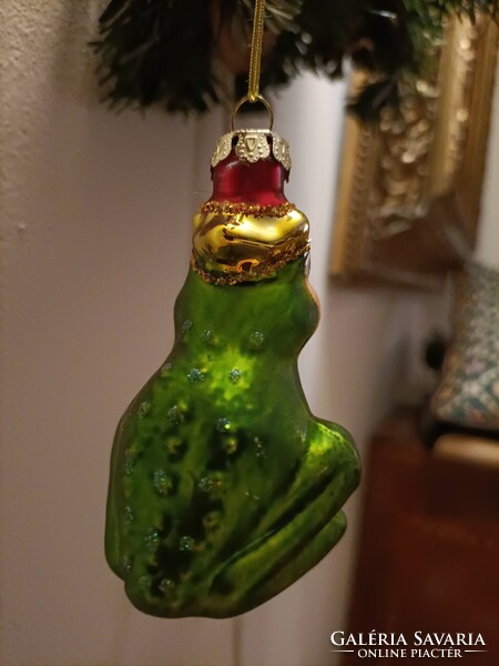 Retro üveg karácsonyfadísz békakirály