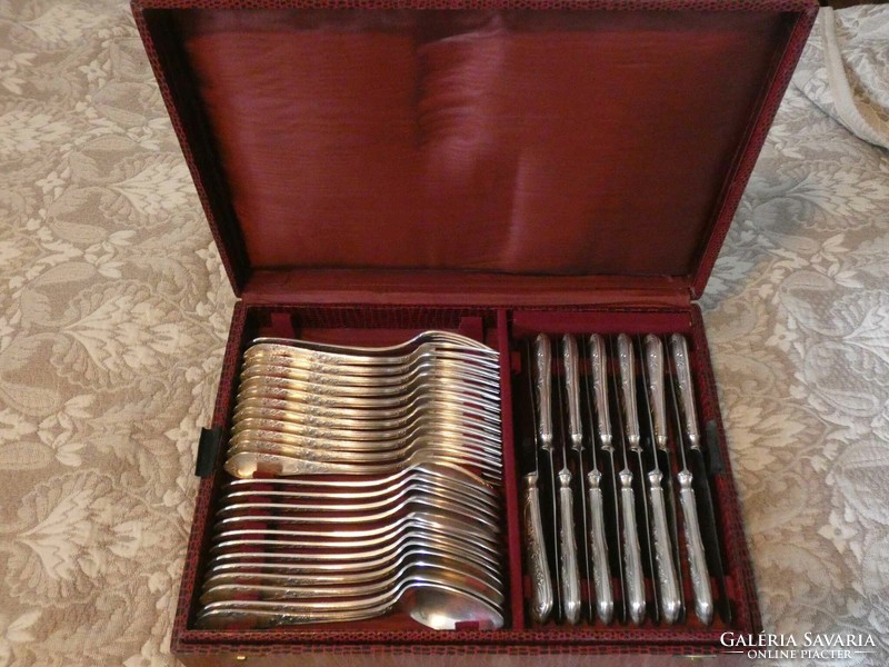 12 Personal, 84-piece, antique silver-plated, Rococo cutlery set from Solingen in a box