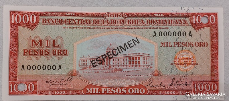 Dominika 1000 pesos oro, 1975, Specimen, ritka, UNC bankjegy