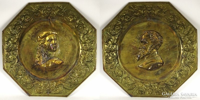 1P828 large-scale michelangelo - raffaello copper wall plate pair 59 cm