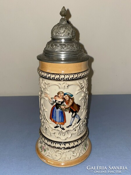 Antique German half liter ceramic beer mug