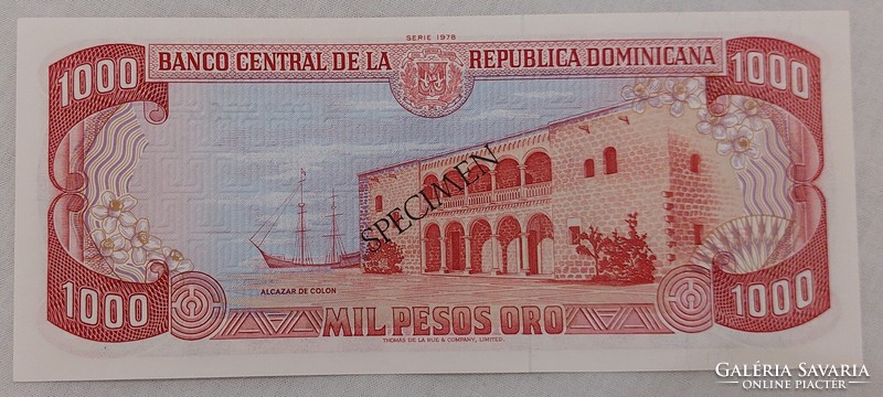 Dominika 1000 pesos oro, 1978, Specimen, ritka, UNC bankjegy