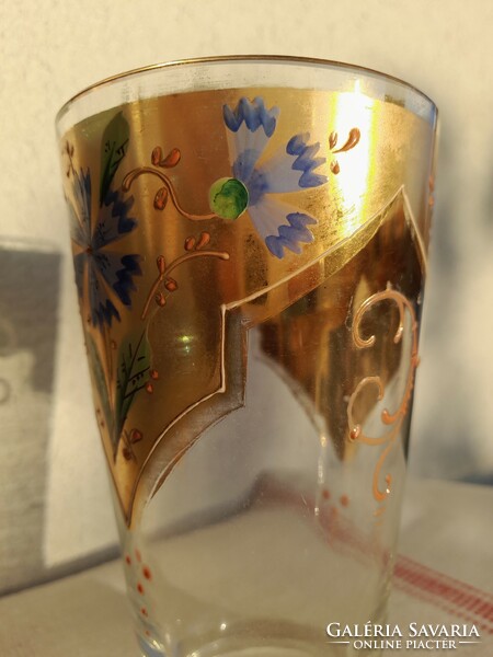 Blown vitreous enamel painted antique commemorative glass