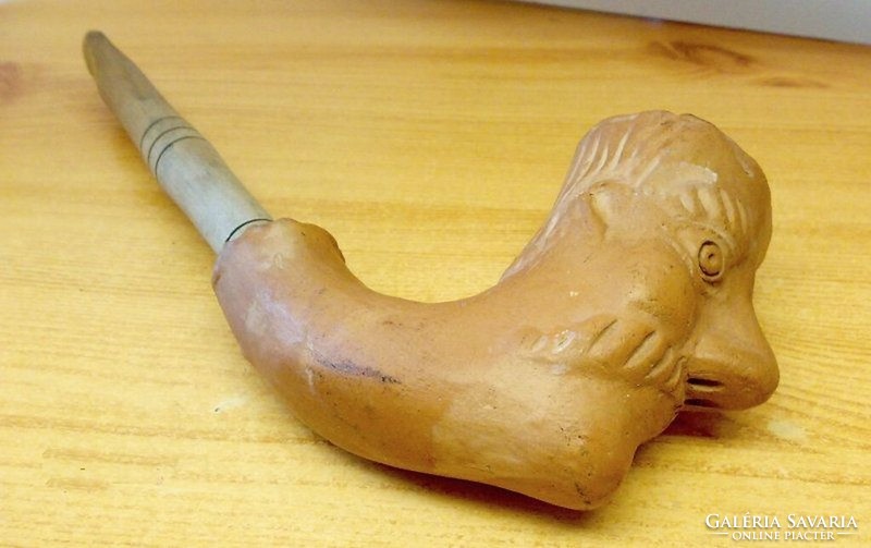 Ceramic pipe with a large mustache figure, natural wood handle, for collection