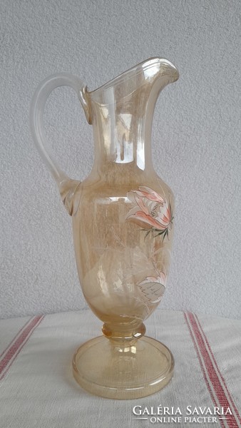 Huge blown glass enamel painted antique pouring jug, 35 cm