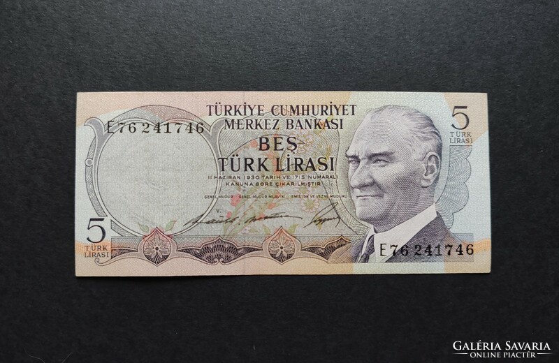 Rarer! Turkey 5 lira / lira 1968, ef