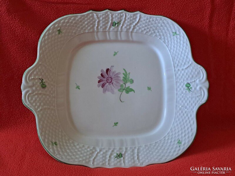 Herend tertia cake serving plate with an aster pattern, green rim