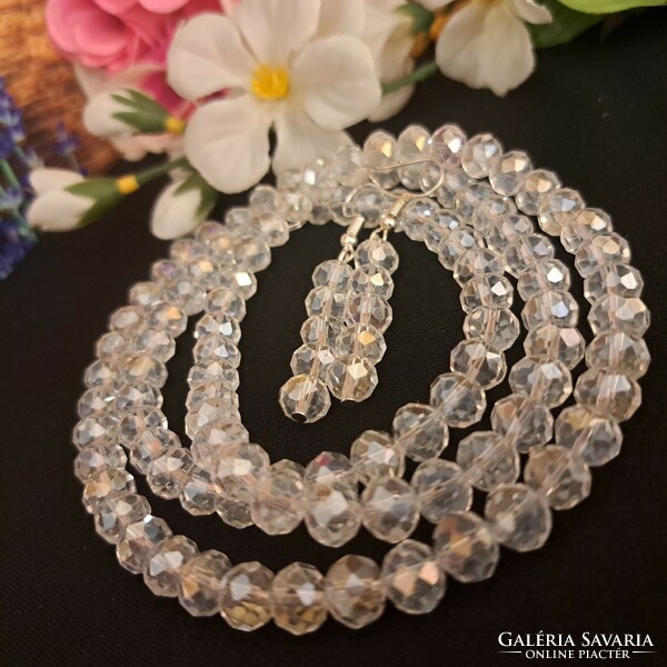 Czech crystal string of pearls and earrings 72 cm