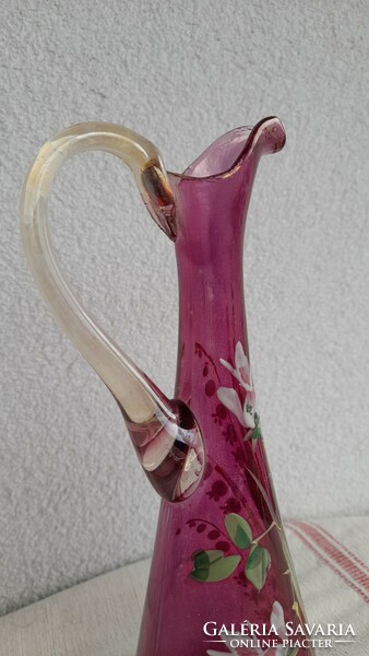 Art Nouveau blown glass enamel painted antique pourer, carafe, 24 cm