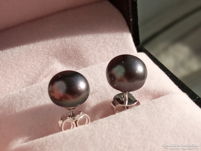 Freshwater black pearl 925 silver earrings
