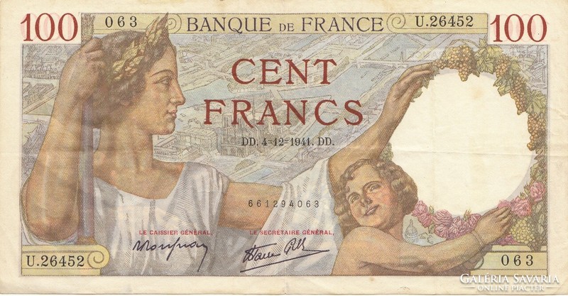 Francia 100 francs 1941 DD  . Posta van , olvass !