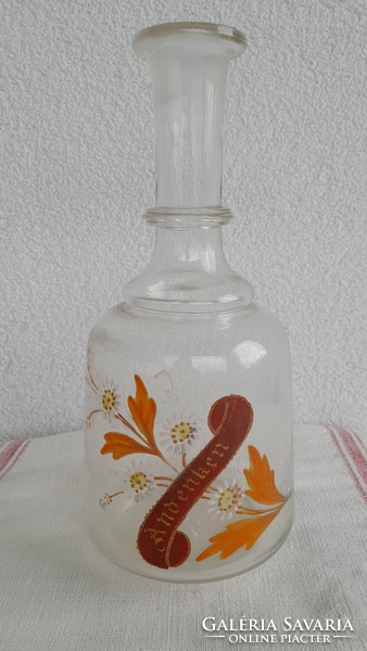 Blown glass enamel painted antique souvenir decanter, 25 cm