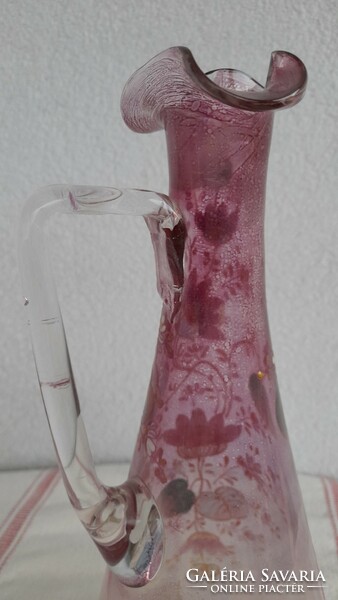 Huge blown glass enamel painted antique pourer, carafe, 30 cm
