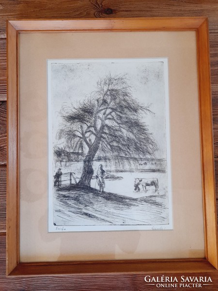 István Élesdy willow wood, etching