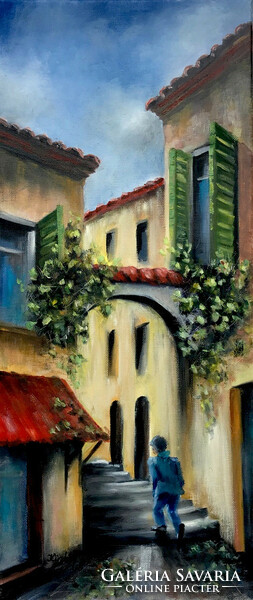 Autumn in the alley - oil painting - 58 x 25 cm