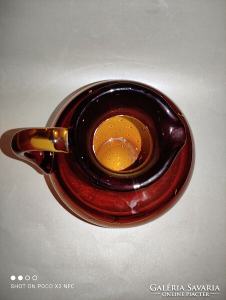 Vintage borostyán színű üveg kiöntő kancsó váza buborékos amber glass