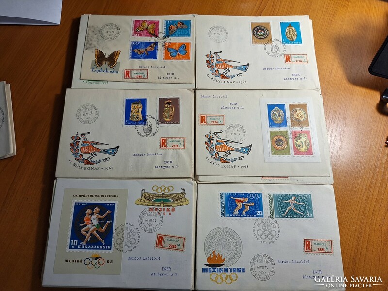 95 darab levelezőlap első napi bélyegzéssel,majdnem 200 bélyeggel,67-68 és 69-ből
