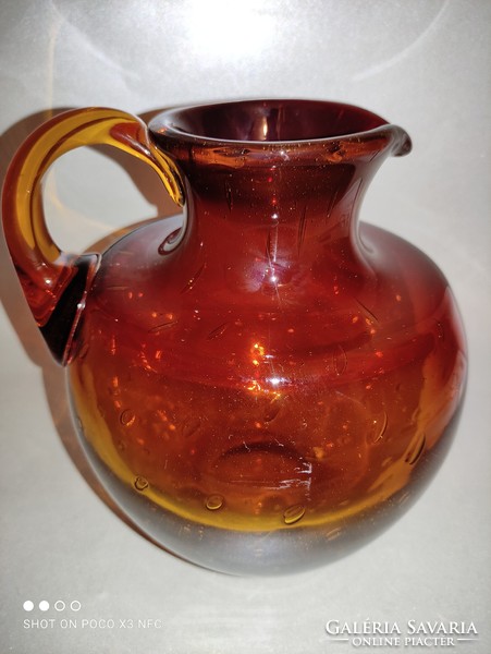 Vintage amber glass pouring jug vase with bubble amber glass