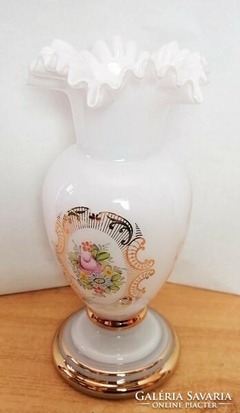 Gyönyörű fodros peremezésű Biedermeier Bohemia váza 1920-1950-es évek Csehország