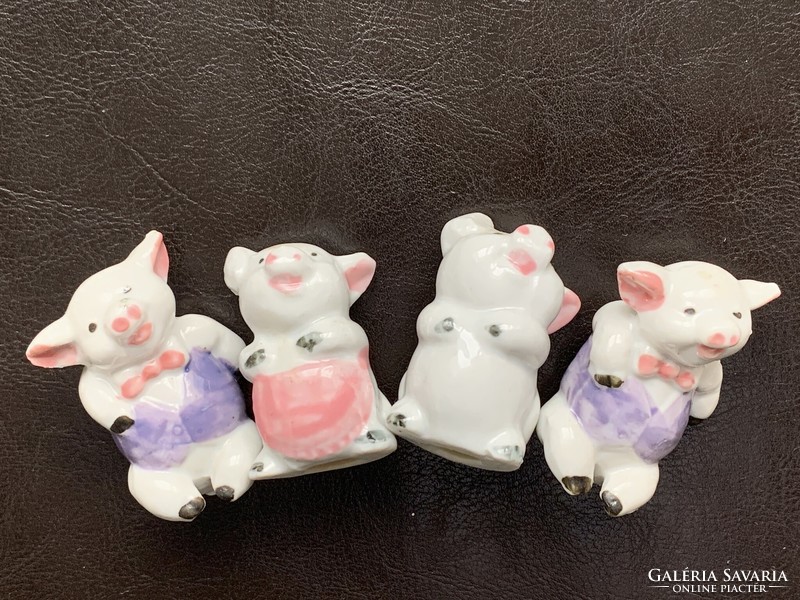 Laughing porcelain pig 4 piggies, mascot, lucky charm, miniature