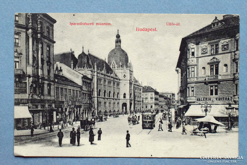 Budapest - museum of applied arts / Üllői-út / valéria cafe / tram - photo postcard - 1909