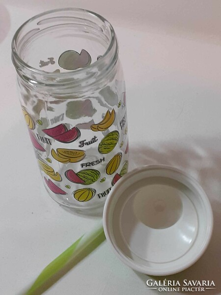 Limonádés szívószálas fedeles pohár gyümölcs mintás üveg RengA