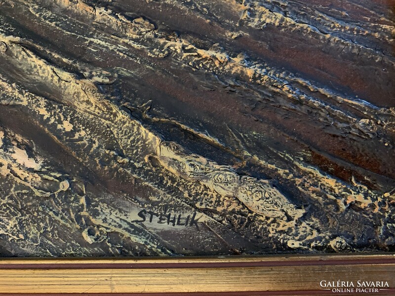 Stéhlik János "Őszi Szántás" című olajfestménye fa keretben (71x65cm)