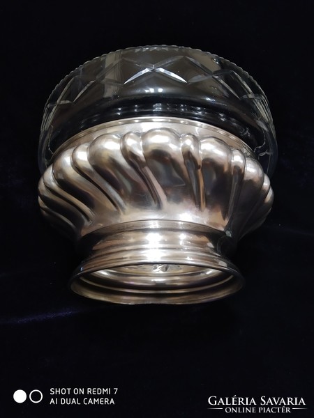Antique silver (800 diana) blistered, glass-inset decanter.