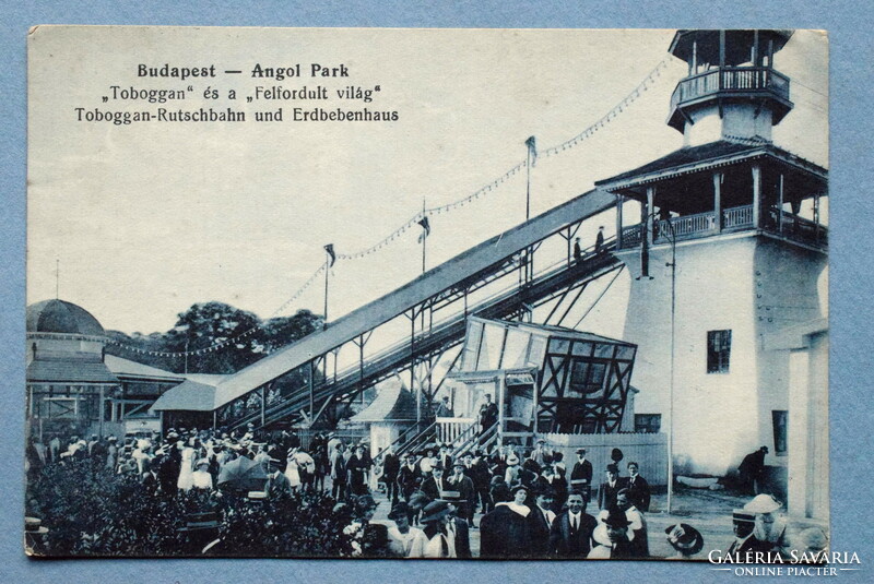 Budapest - Angolpark -"Toborggan" és a "Felborult világ" -  fotó képeslap - 1940